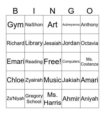 Ms Cabell's Class Bingo Card