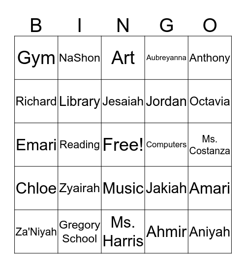 Ms Cabell's Class Bingo Card