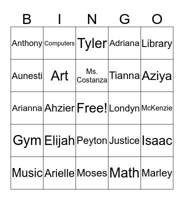 Ms Babore's Class Bingo Card
