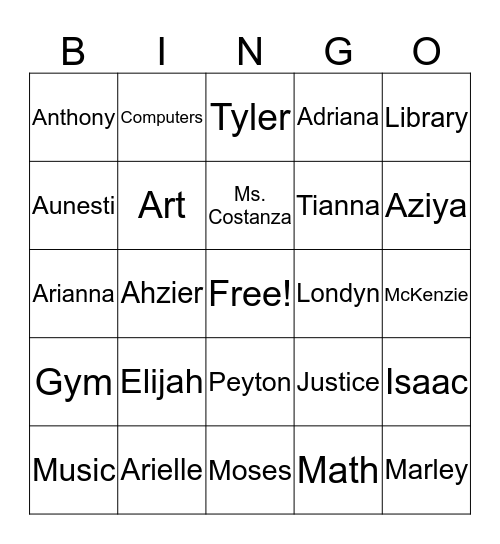 Ms Babore's Class Bingo Card