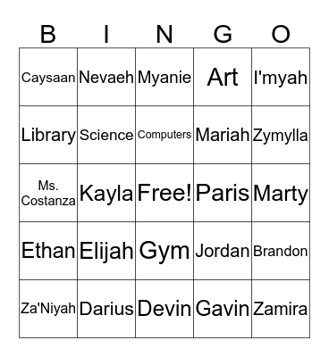 Ms Wheeler's Class Bingo Card
