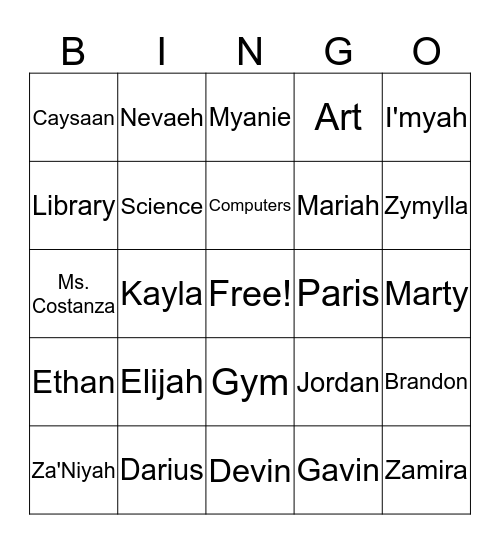 Ms Wheeler's Class Bingo Card