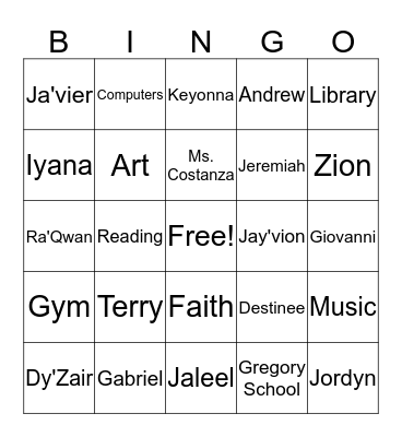 Ms Campbell's Class Bingo Card