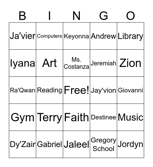 Ms Campbell's Class Bingo Card