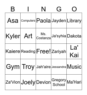 Ms Russell's Class Bingo Card