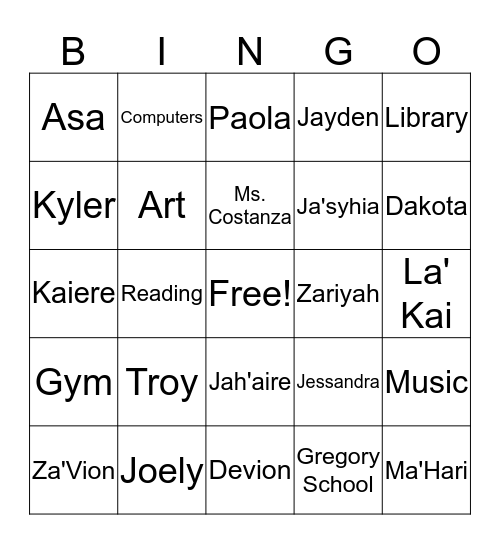 Ms Russell's Class Bingo Card