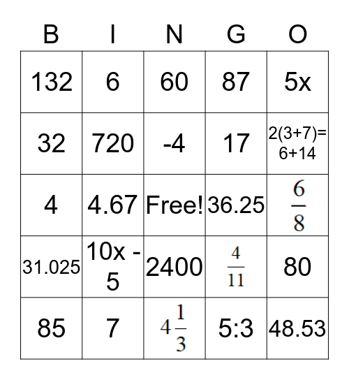 Final Review Bingo Card