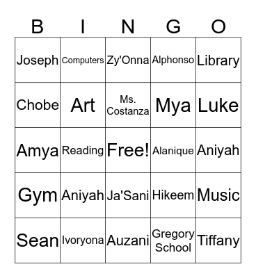 Ms Ely's Class Bingo Card