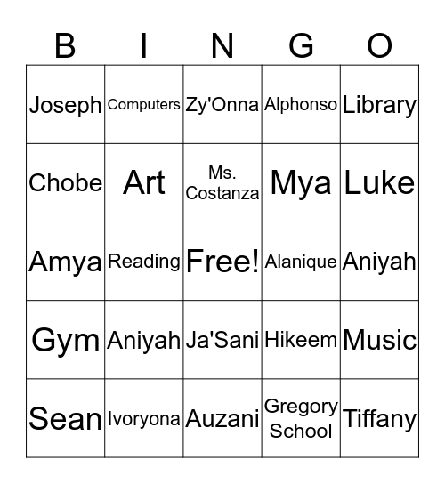 Ms Ely's Class Bingo Card