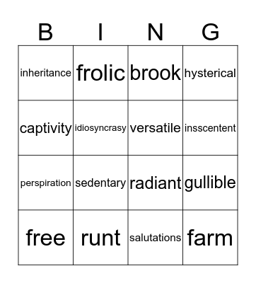 vocab Bingo Card