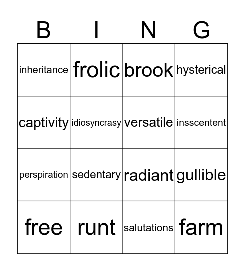 vocab Bingo Card
