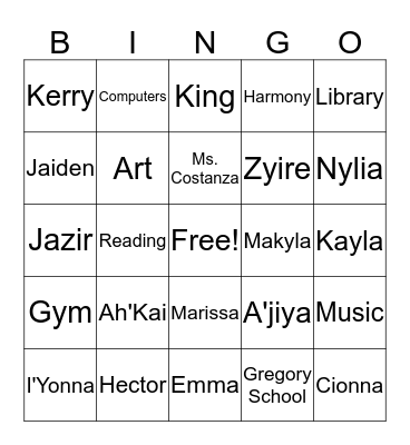 Ms Napoleon's Class Bingo Card