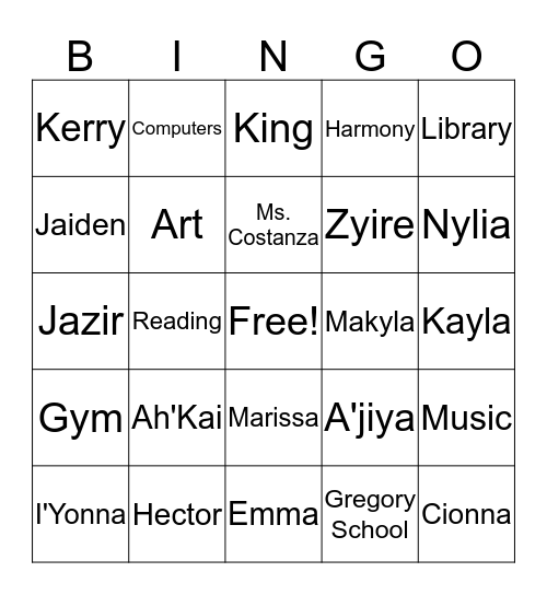 Ms Napoleon's Class Bingo Card
