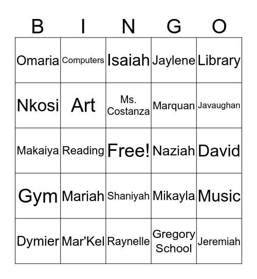 Ms Trimble's Class Bingo Card