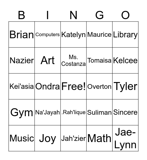 Ms Hallinan's Class Bingo Card