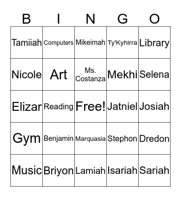 Ms Garcia's Class Bingo Card