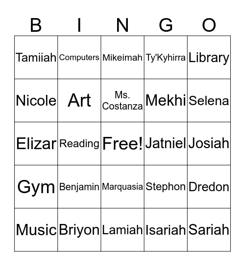 Ms Garcia's Class Bingo Card
