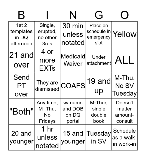 Medicaid BINGO Card