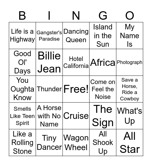 Music Bingo Card