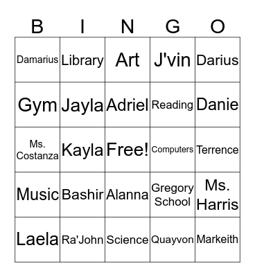 Ms Slipp's Class Bingo Card