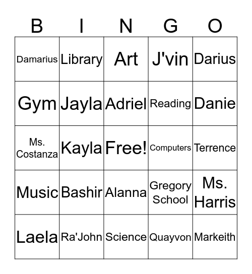 Ms Slipp's Class Bingo Card