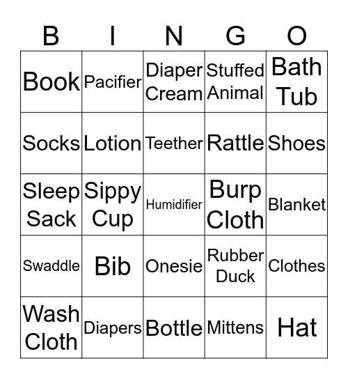 Nicole's Baby Shower Bingo Card