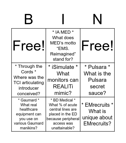 RebellionInEm 2019 Sponsor Bingo Card