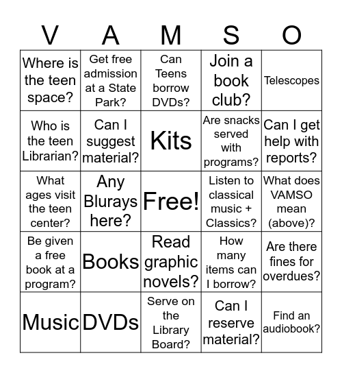 Virginia Middle Summer Orientation Bingo Card