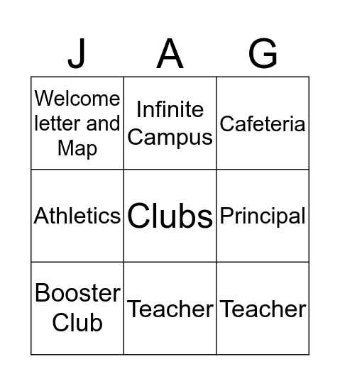 JAG Day Bingo Card