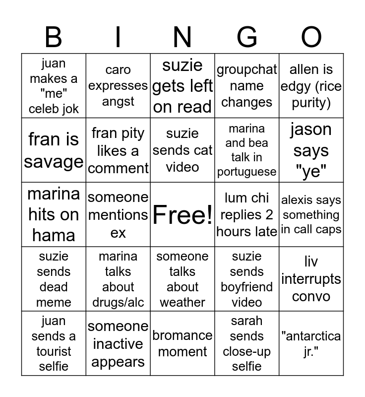 LPC Yeeale Groupchat Bingo Card