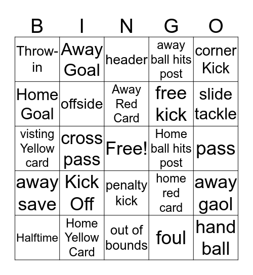 St. John's Soccer Bingo Card