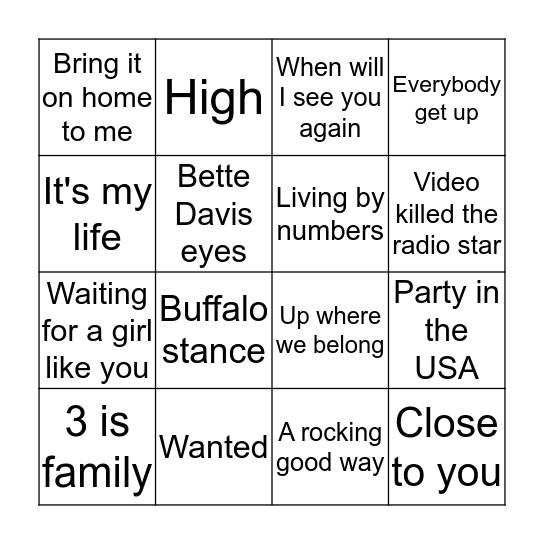 GARY'S MUSIC BINGO Card