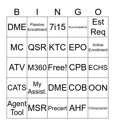 Benefits  Bingo Card