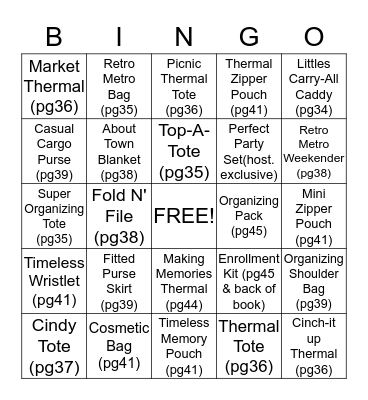 Thirty-One Bingo Card