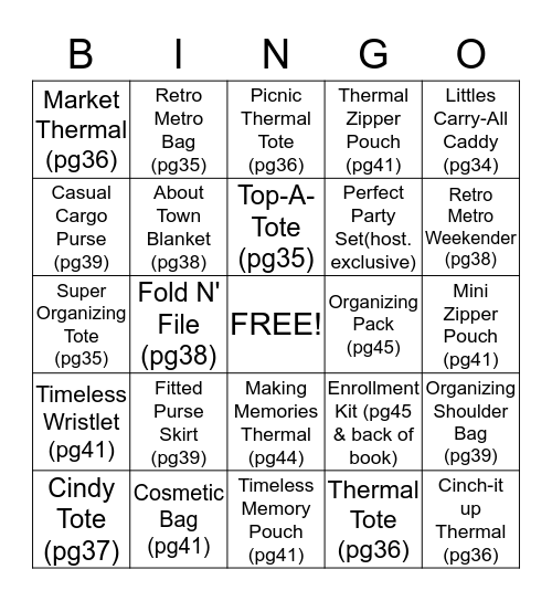 Thirty-One Bingo Card