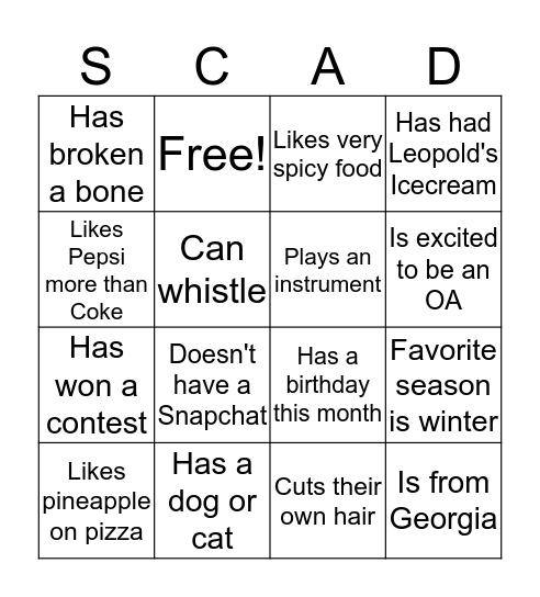 OA Summer Training Bingo! Bingo Card