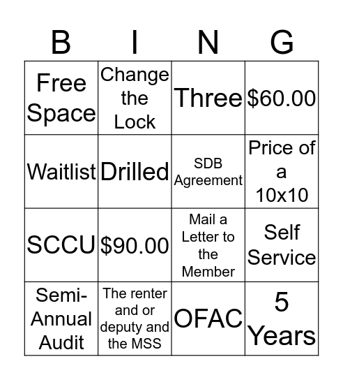 SDB Bingo  Bingo Card