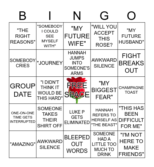 Bachelorette Bingo  Bingo Card