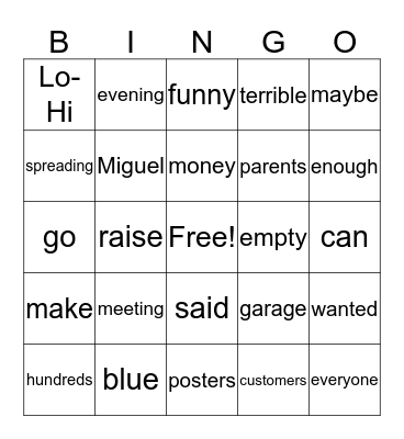 Lana and Miguel's Park Bingo Card