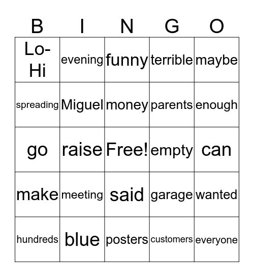 Lana and Miguel's Park Bingo Card