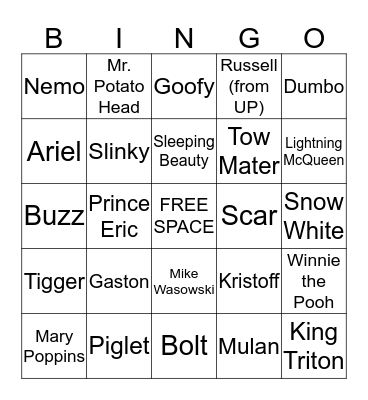 DISNEY BINGO Card