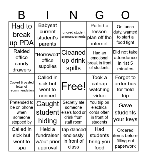 Neah-Kah-Nie High School Staff Bingo Card