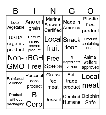 Sustainable Foods Bingo Card