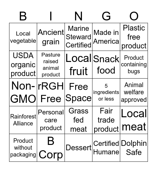 Sustainable Foods Bingo Card