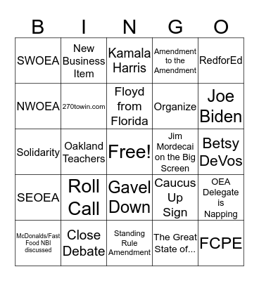 NEA-RA Bingo Card