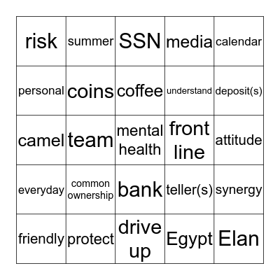 Banking Buzz Word Bingo Card
