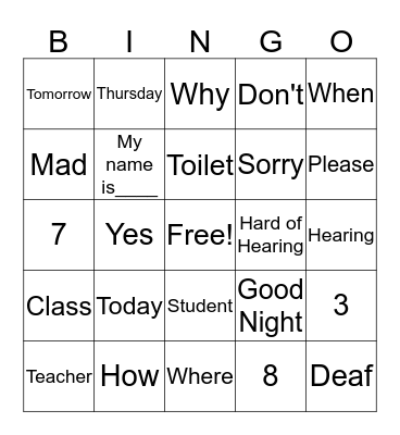 ASL Bingo Card