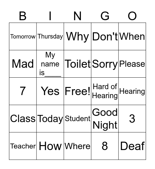 ASL Bingo Card