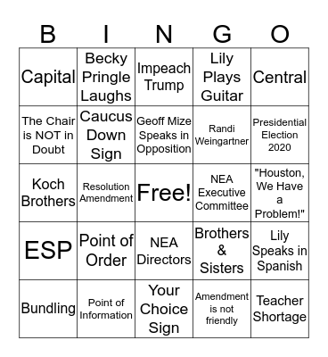 NEA-RA Bingo Card