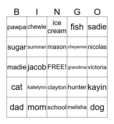 Untitled Bingo Card
